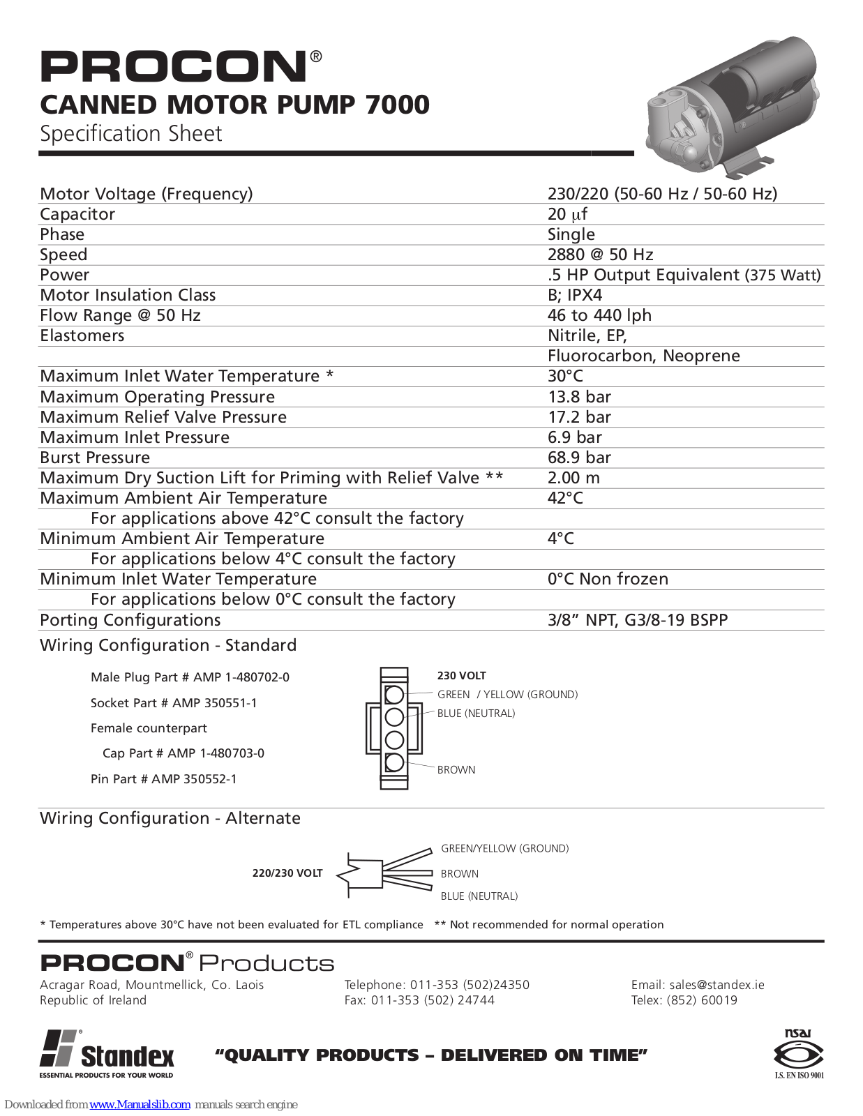 Procon Canned Motor Pump 7000, CMP-7000 Specification Sheet - ManualMachine.com