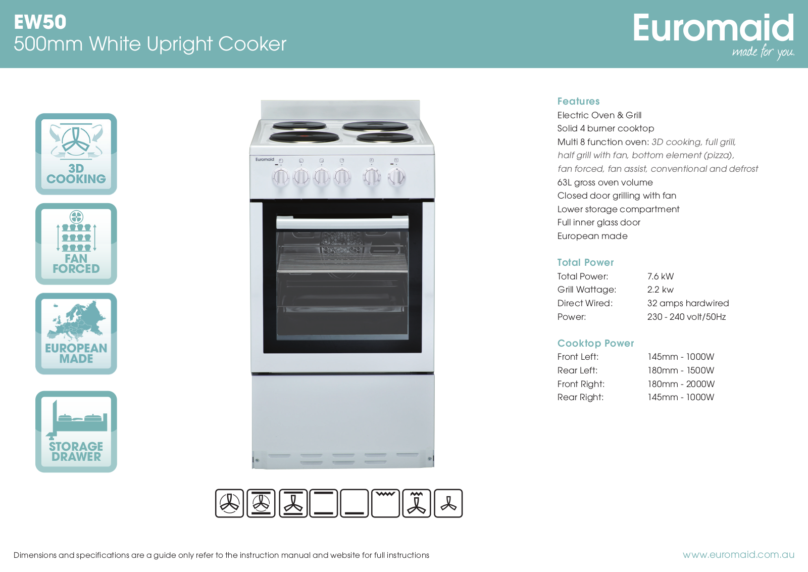 Euromaid CW50 Specifications Sheet - ManualMachine.com