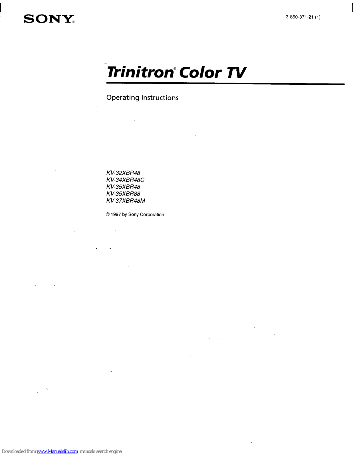 Sony KV-32XBR48 Primary, Trinitron KV-34XBR48C, Trinitron KV-35XBR48, Trinitron KV-35XBR88, Trinitron KV-37XBR48M Operating Instructions Manual