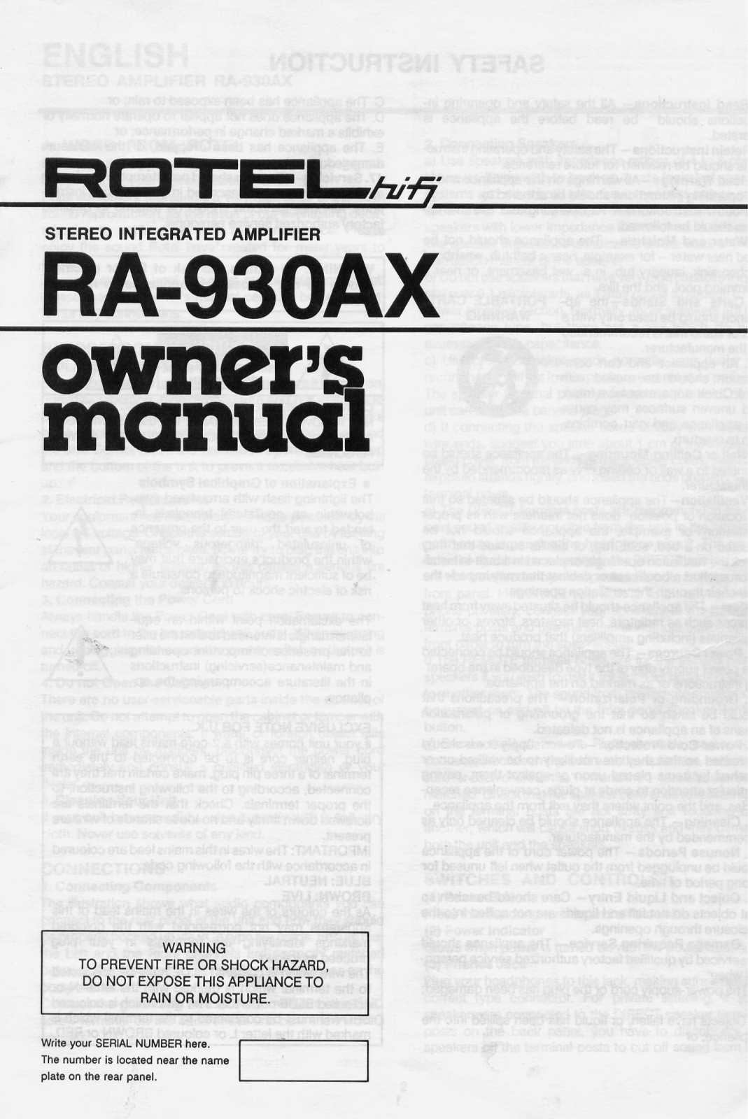 Rotel RA-930AX User Manual