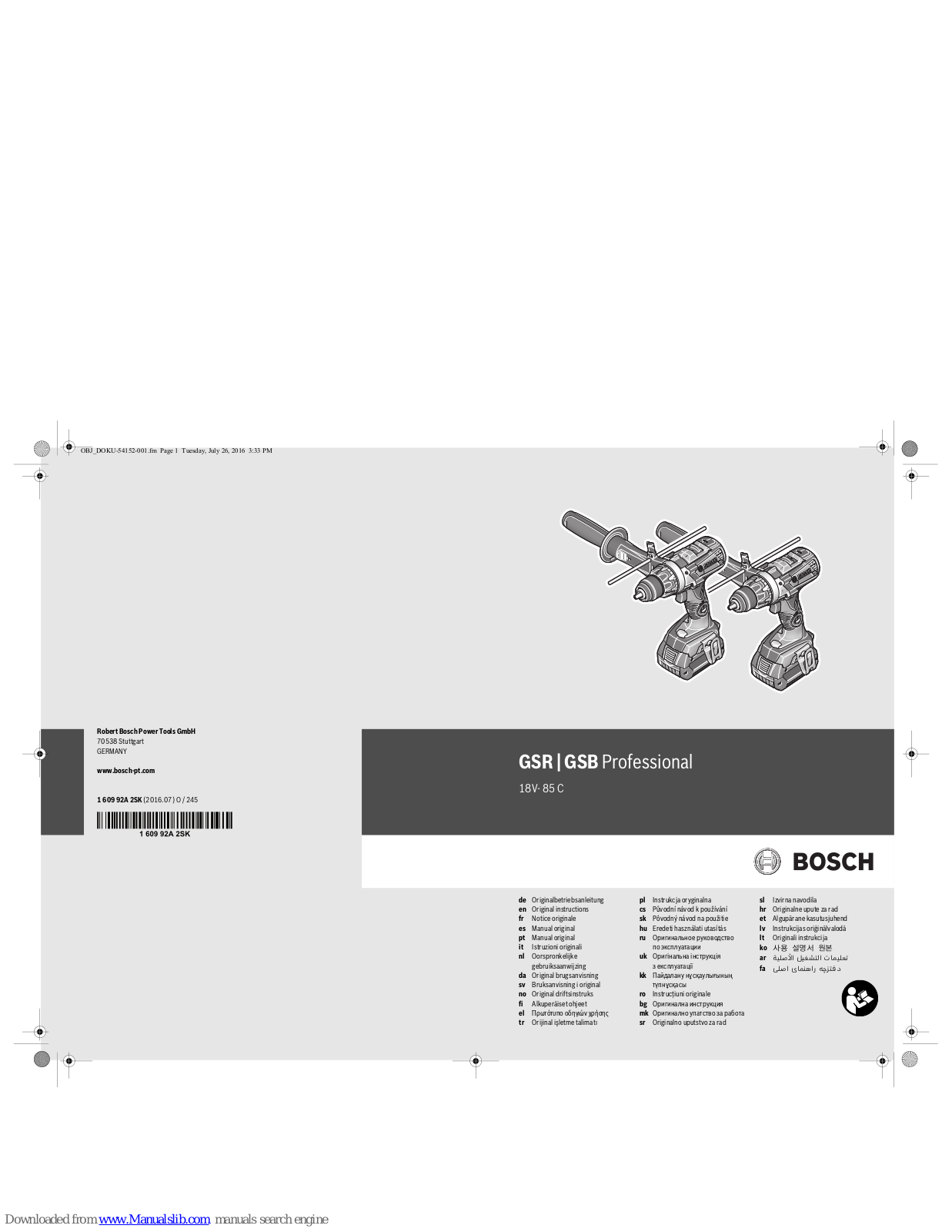 Bosch GSR Professional 18V-85 C, GSB Professional 18V-85 C Original Instructions Manual