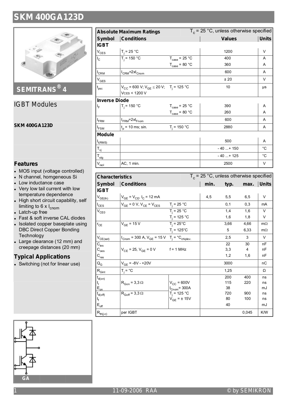 Semikron SKM400GA123D Data Sheet