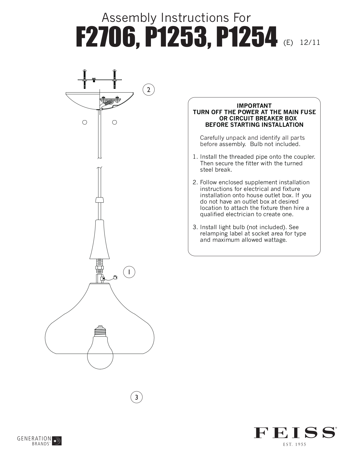 Feiss F2706 User Manual