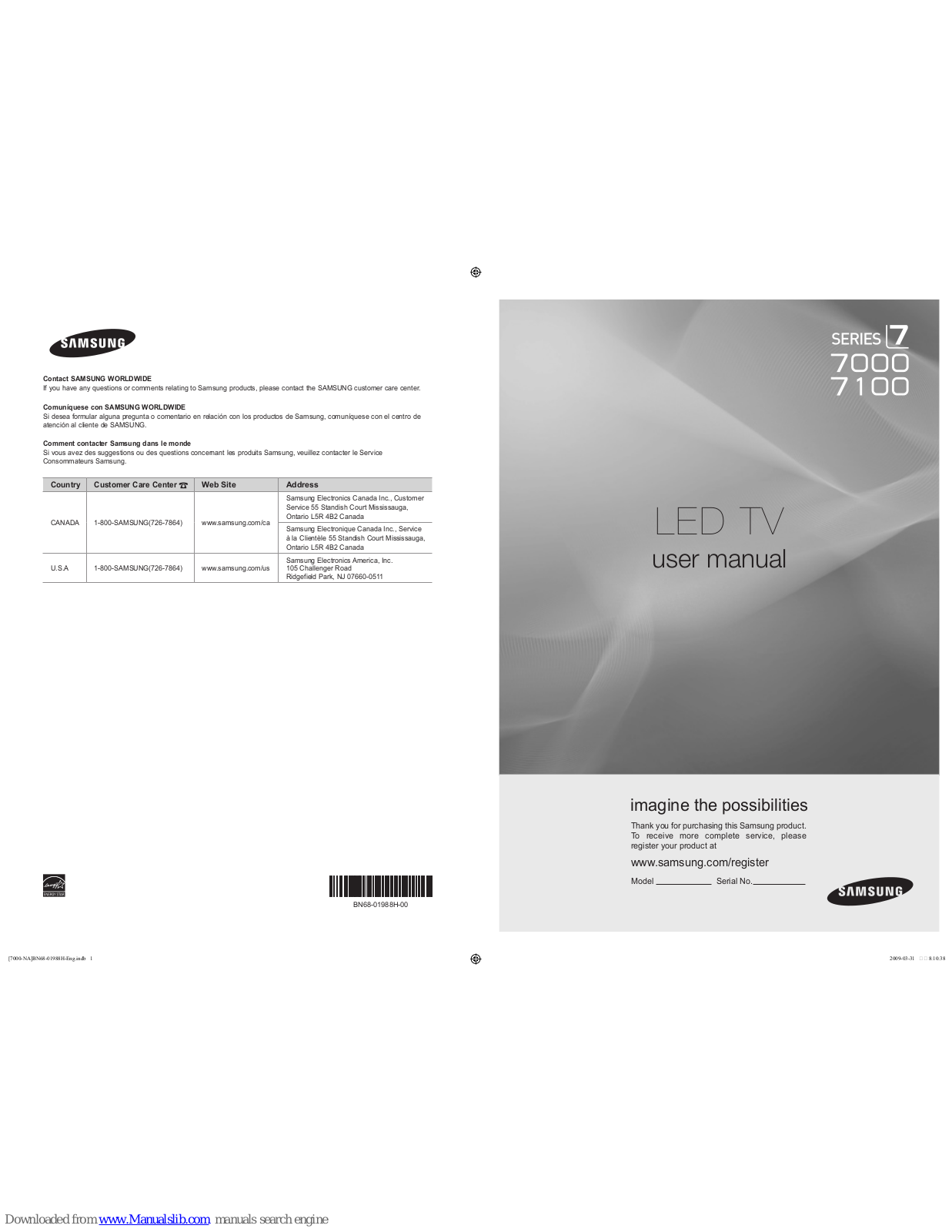 Samsung Luxia UN40B7000, UN46B7000, UN46B7100, UN55B7000, UN55B7100 User Manual