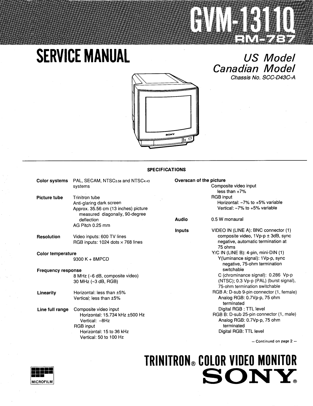 Sony GVM-1311Q Service Manual