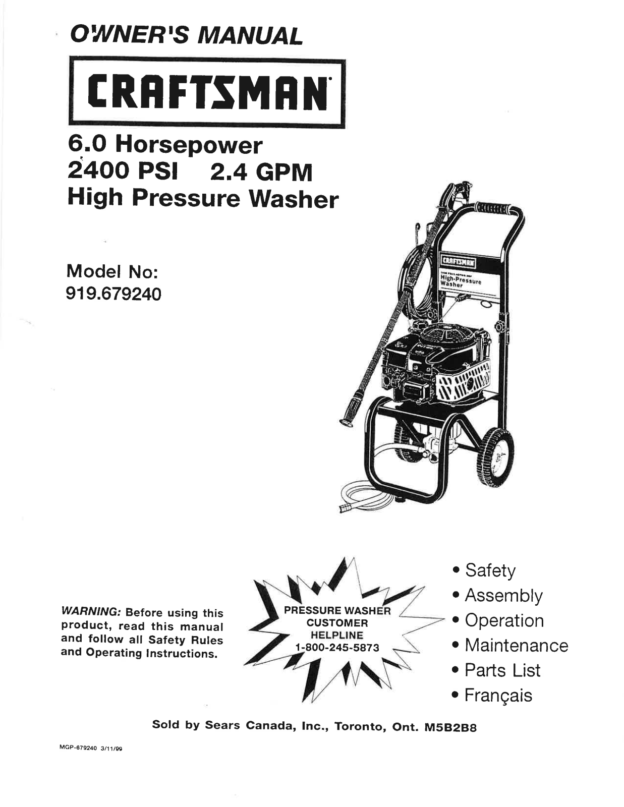 Craftsman MGP-879240 User Manual