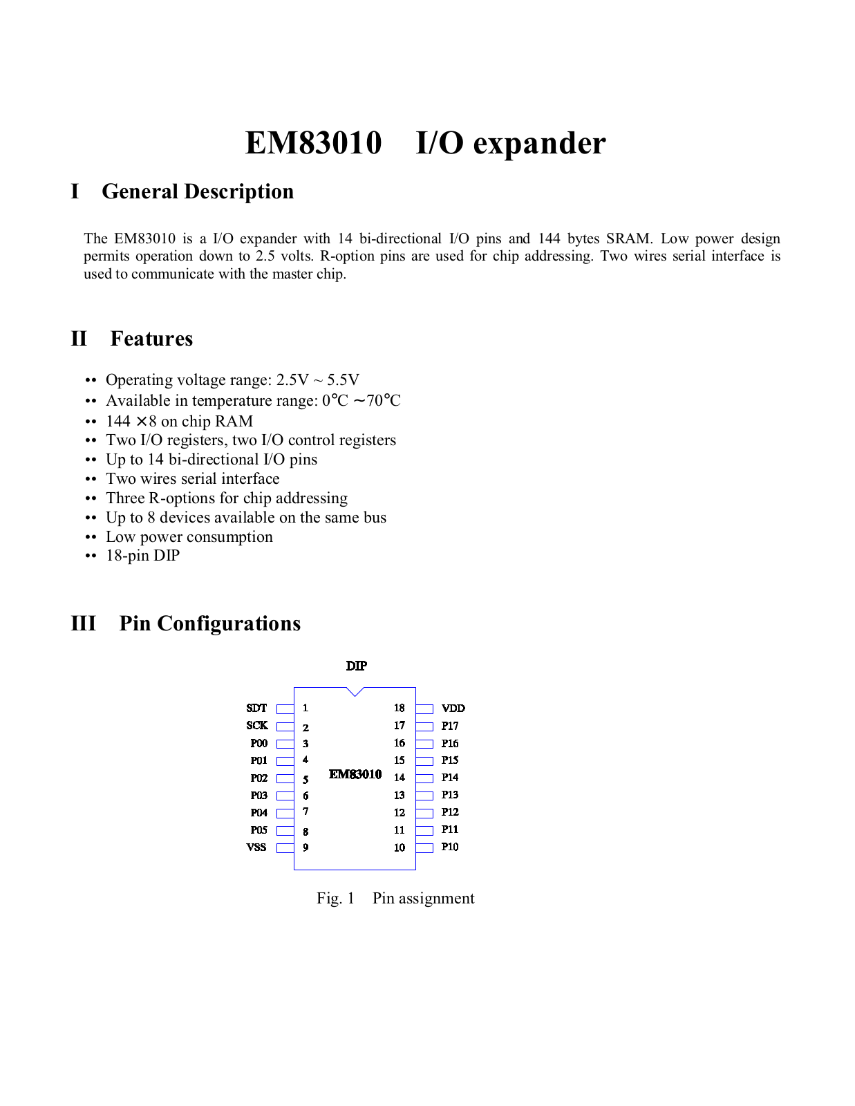 ELAN EM83010 Datasheet