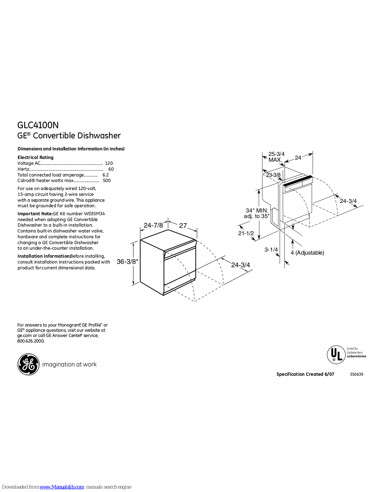 GE GLC4100N, GLC4100NWW Dimensions And Installation Information