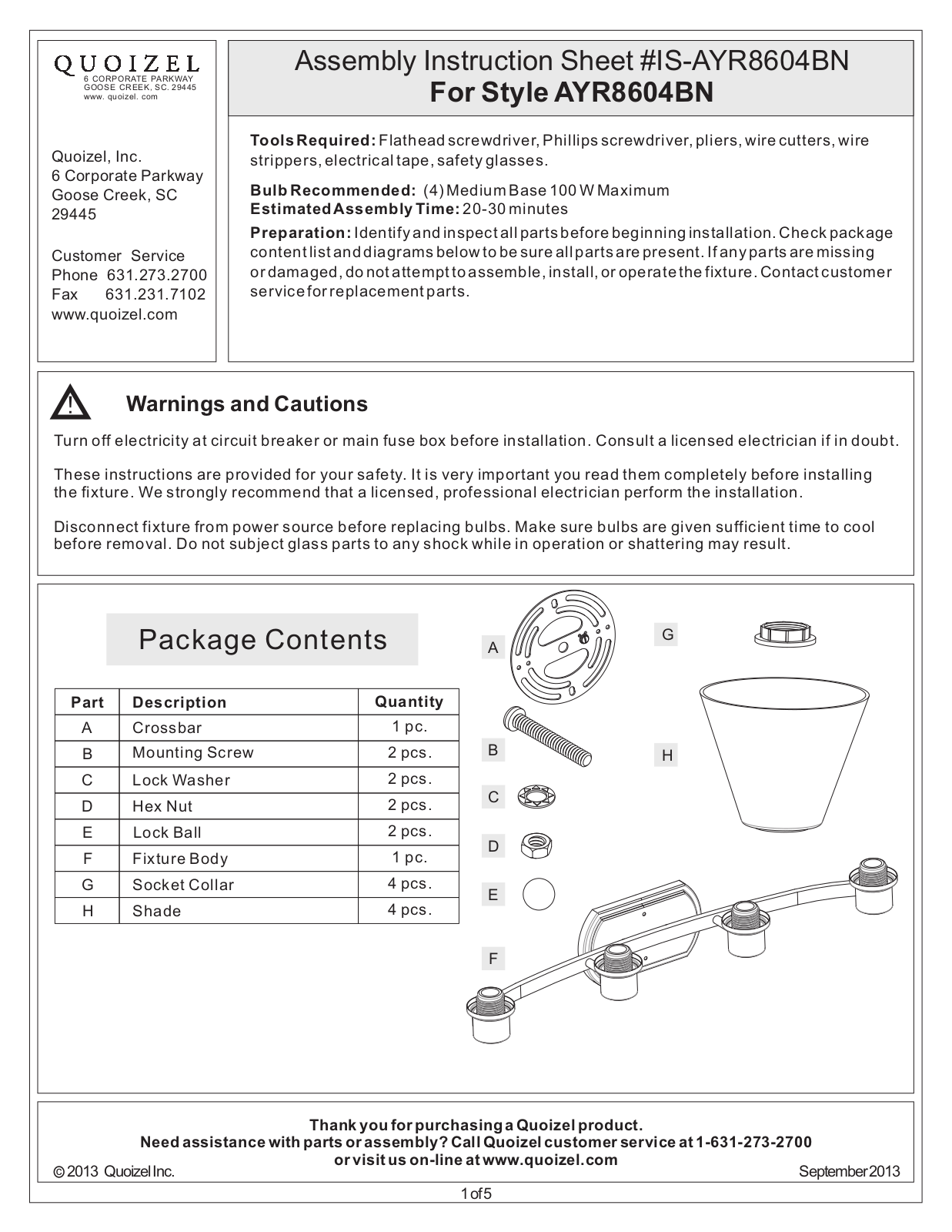 Quoizel AYR8604BN User Manual