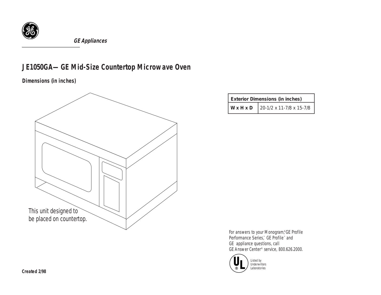 GE JE1050GA Specification