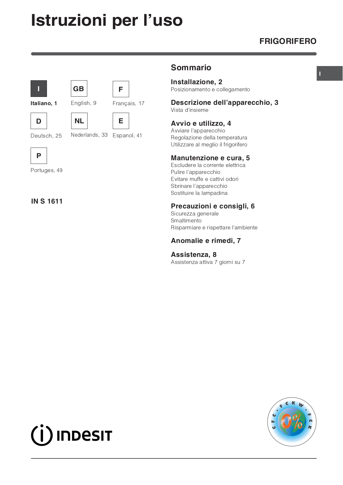 Indesit IN S 1611 User Manual