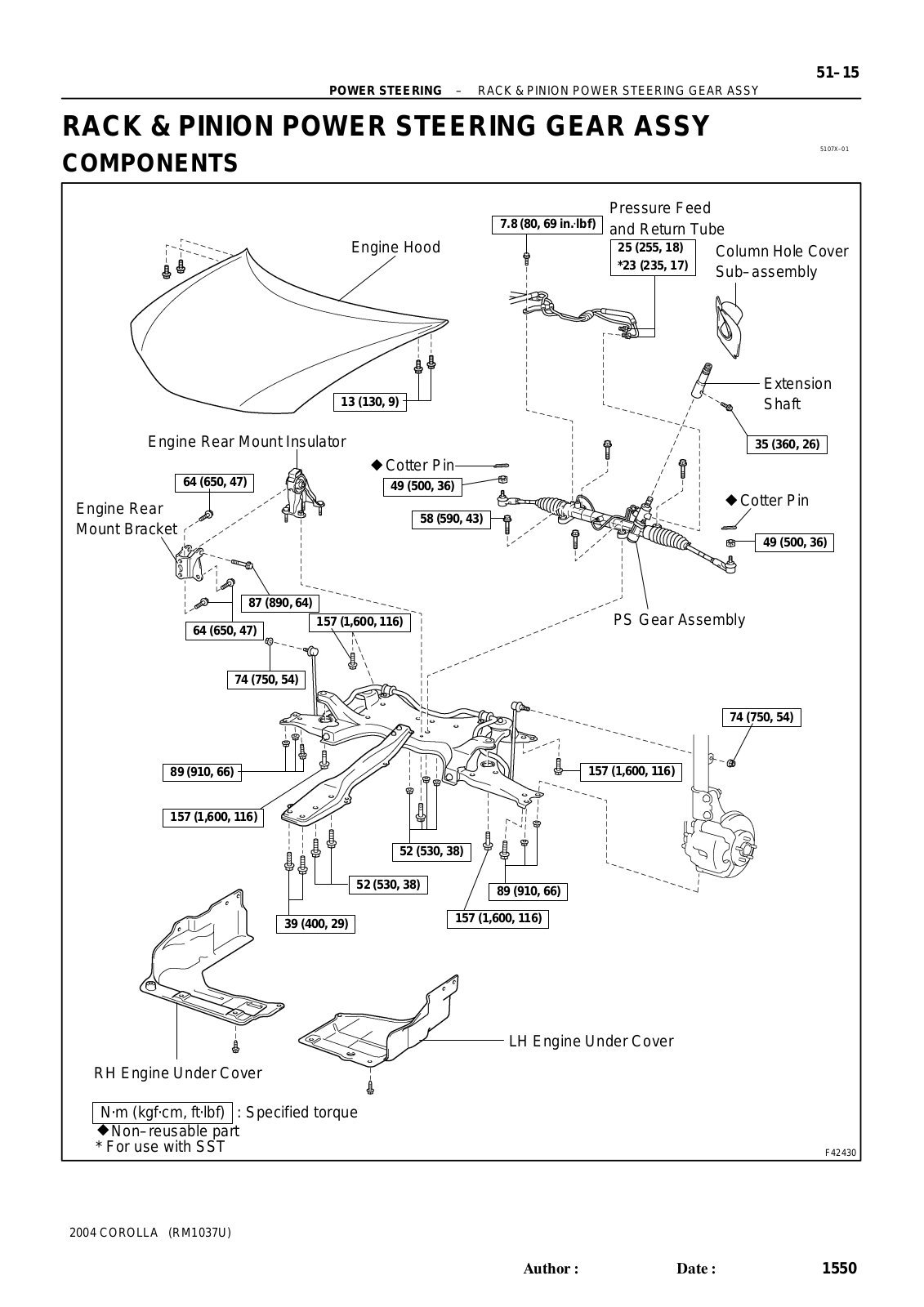 Toyota Corolla 2004 Repair Manual - RACK PINION POWER STEERING GEAR ASSY