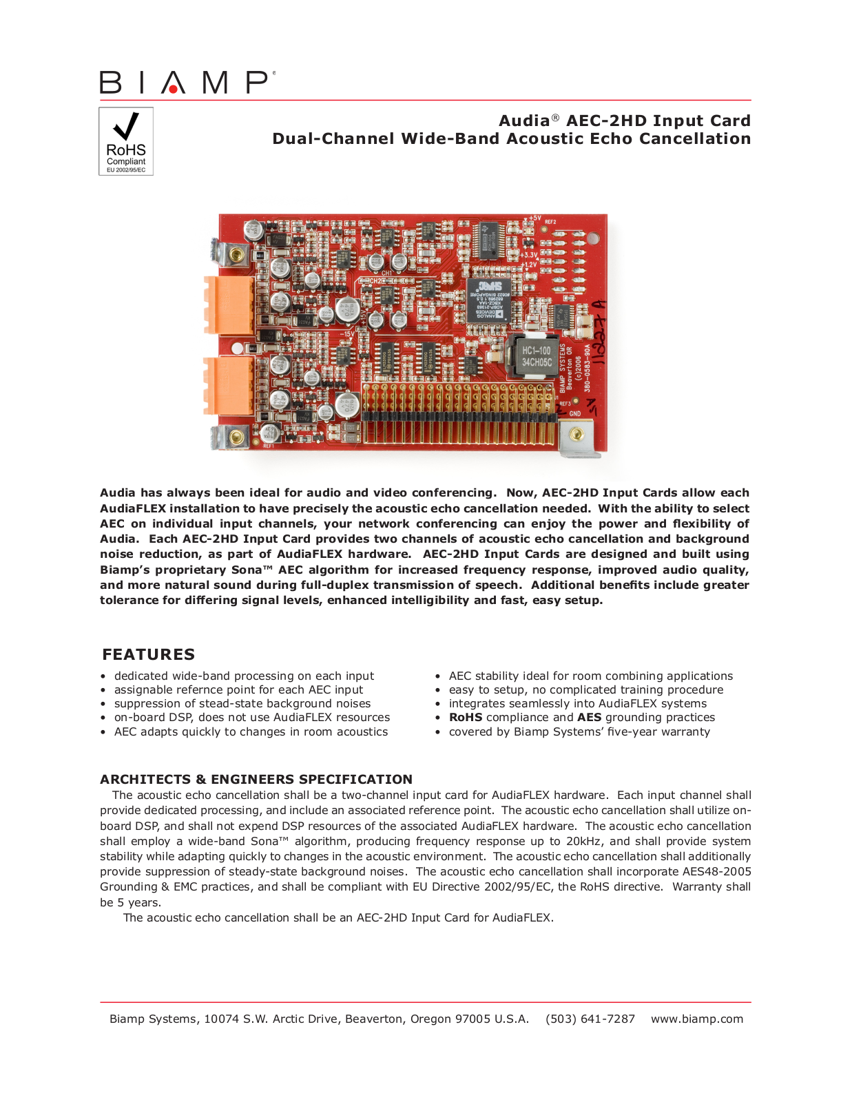 Biamp AUDIAFLEX AEC-2HD User Manual