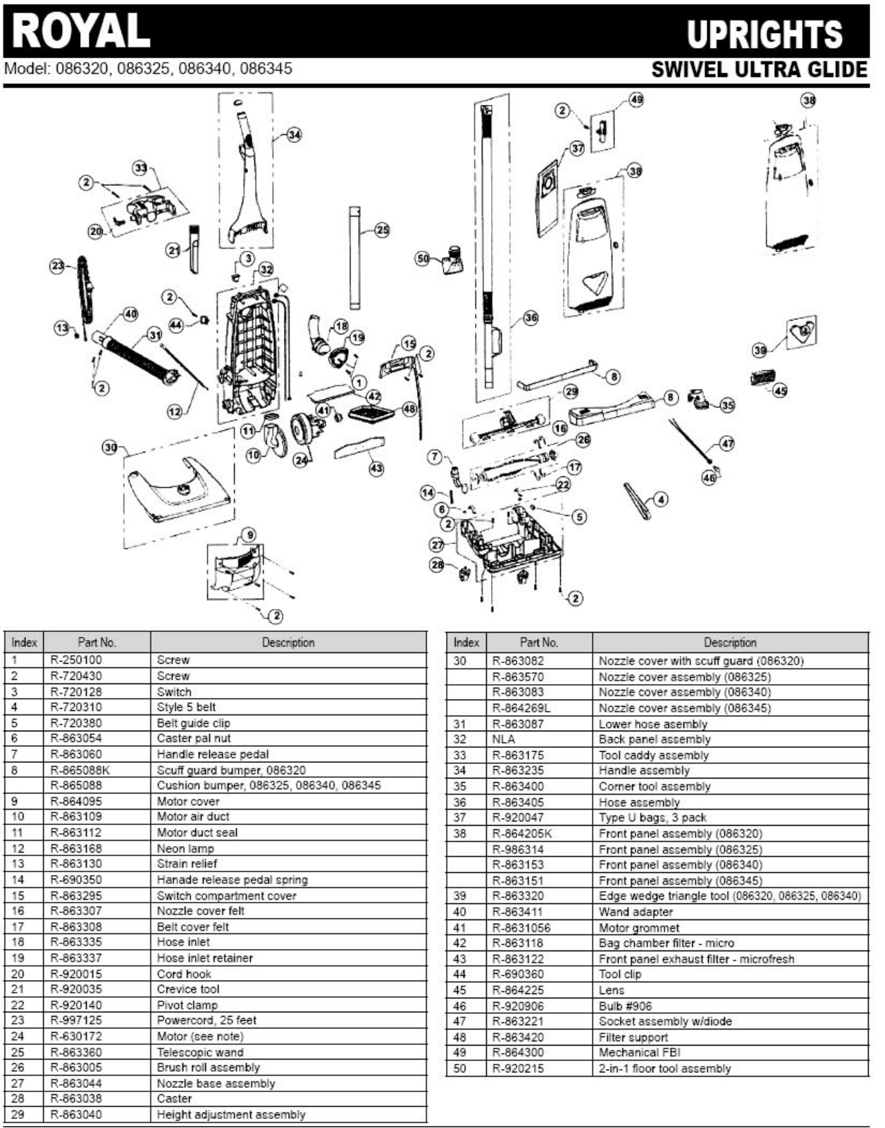 Royal 086320 Parts List