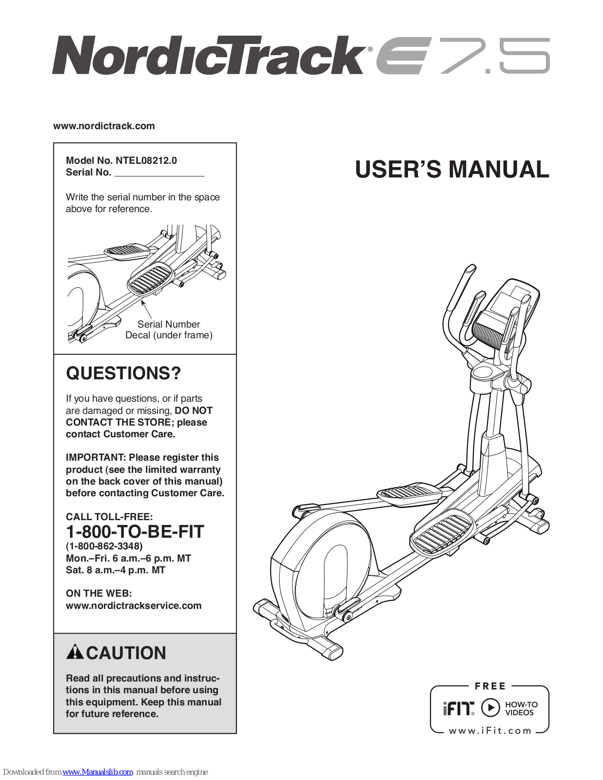 NordicTrack Elliptical E7.5, NTEL08212.0 User Manual