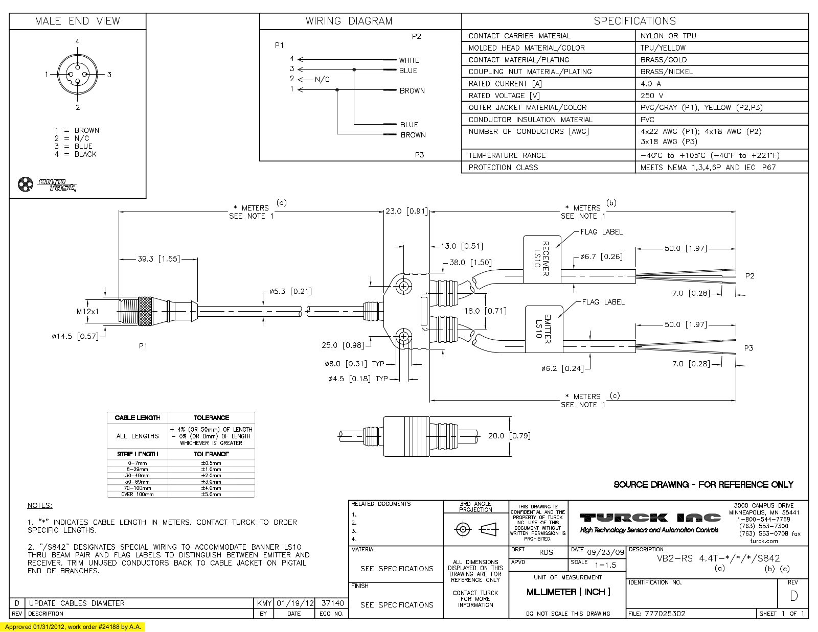 Turck VB2-RS4.4T-0.3/2/2/S842 Specification Sheet