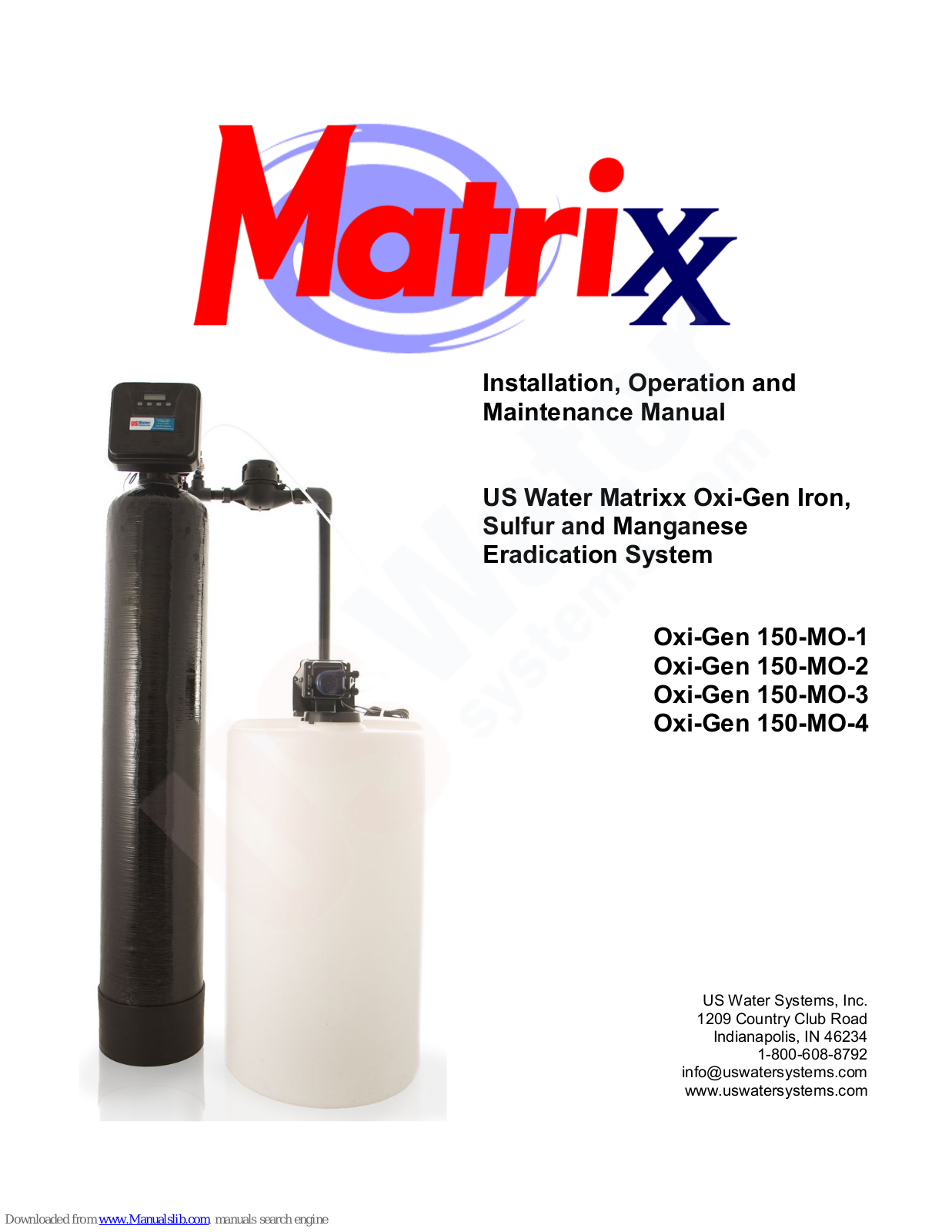US Water Systems Oxi-Gen 150-MO-1, Oxi-Gen 150-MO-2, Oxi-Gen 150-MO-3, Oxi-Gen 150-MO-4 Installation, Operation And Maintenance Manual - ManualMachine.com