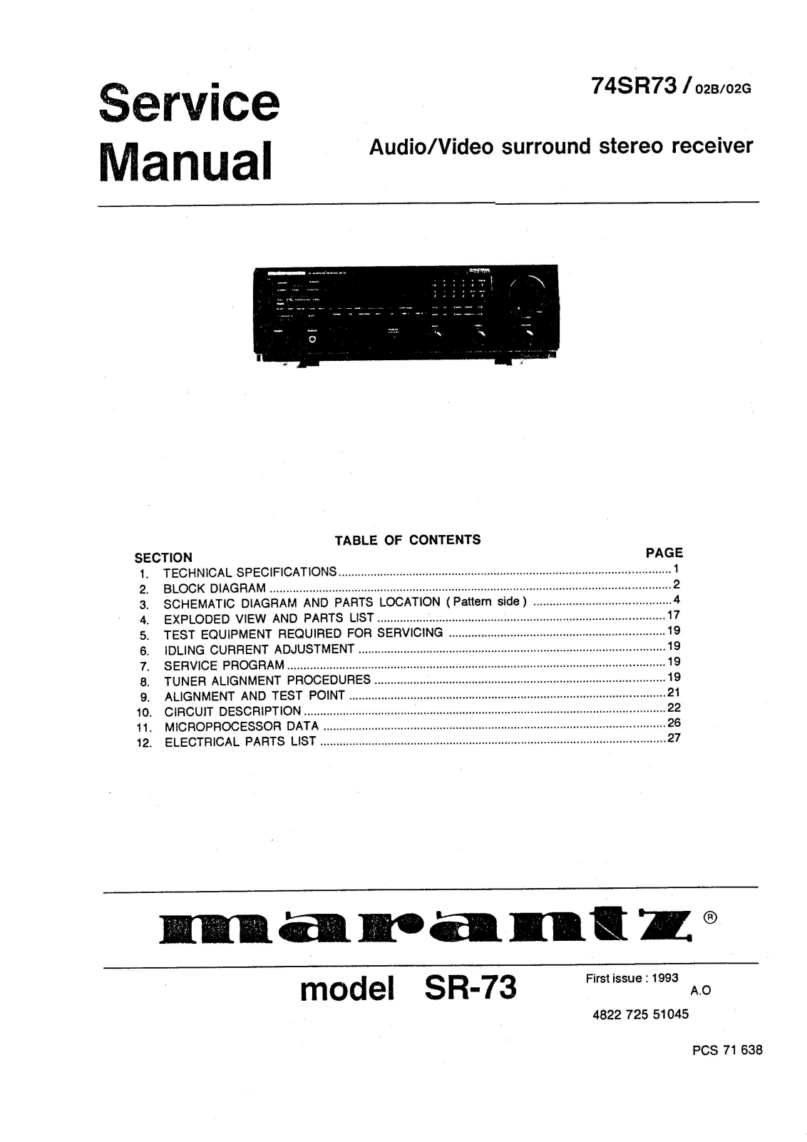 Marantz SR-73 Service Manual