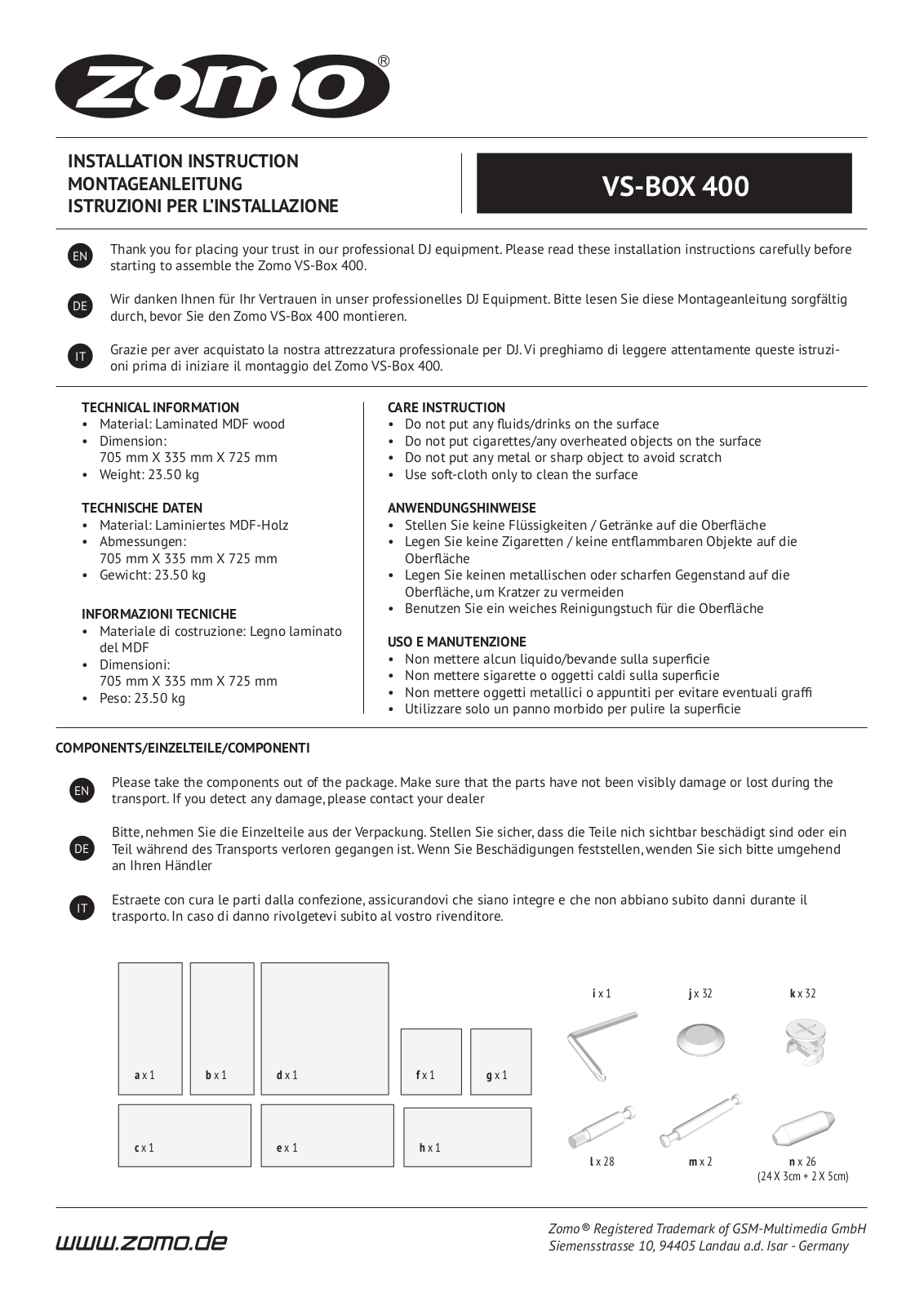 Zomo Vs-box 400 INSTALLATION INSTRUCTION