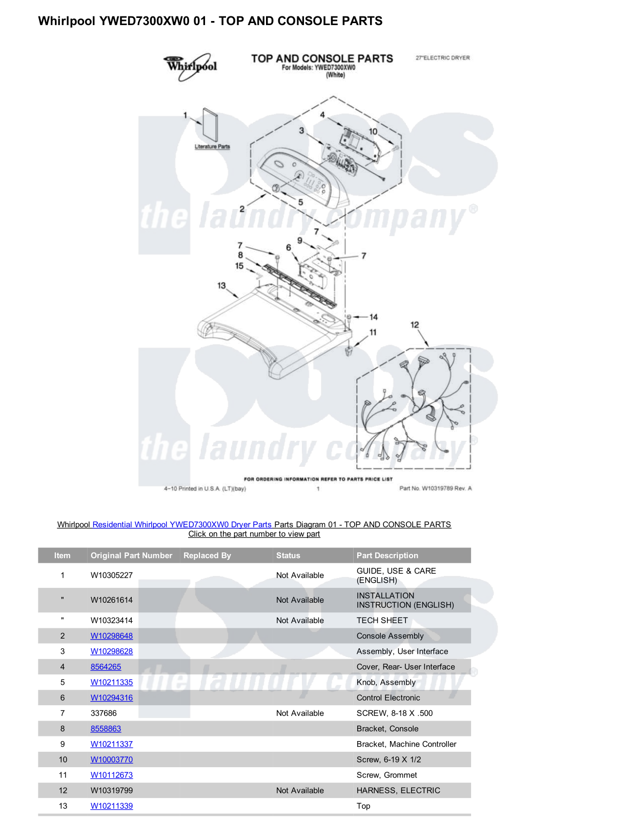 Whirlpool YWED7300XW0 Parts Diagram