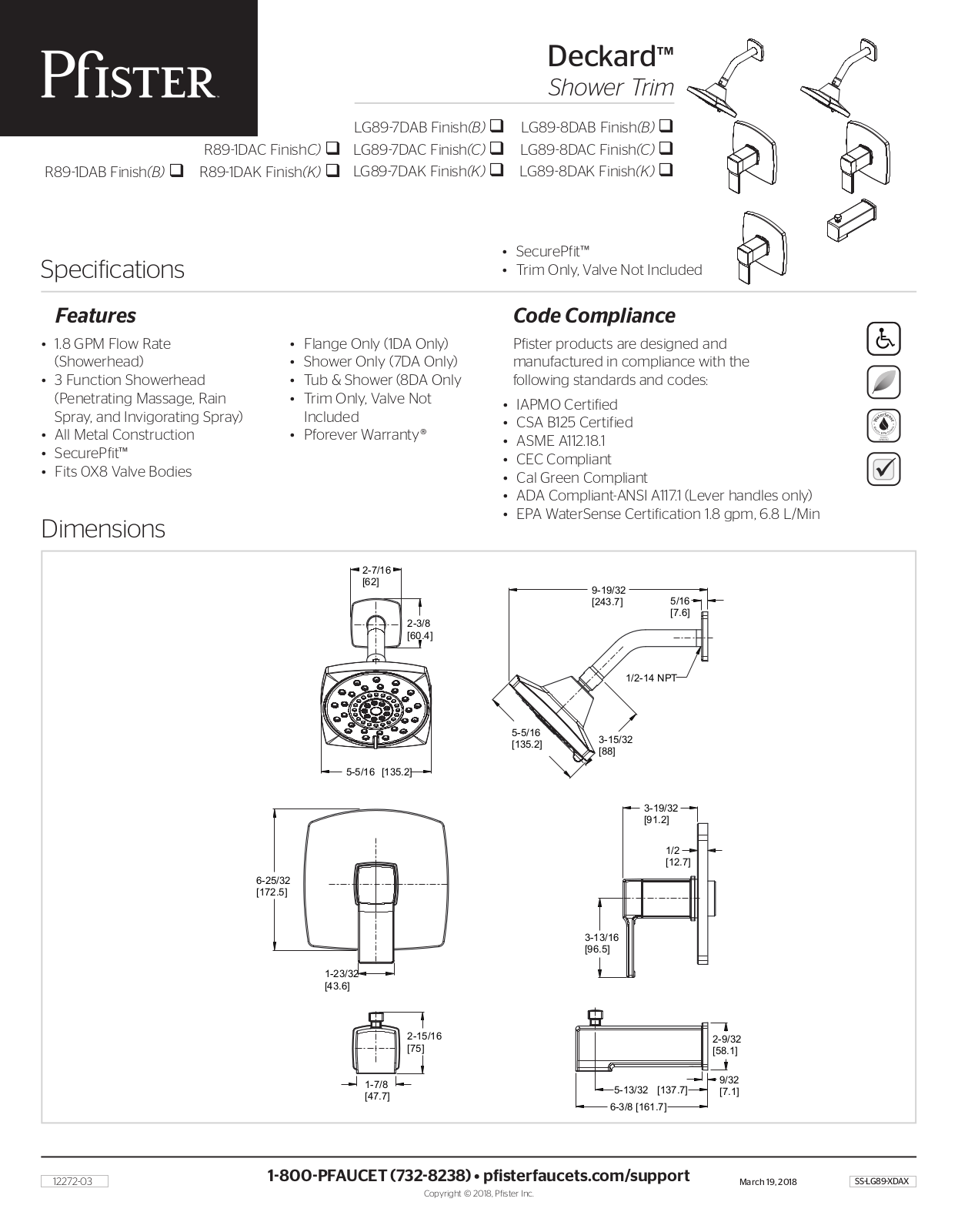 Pfister PPR10212 Specification - ManualMachine.com