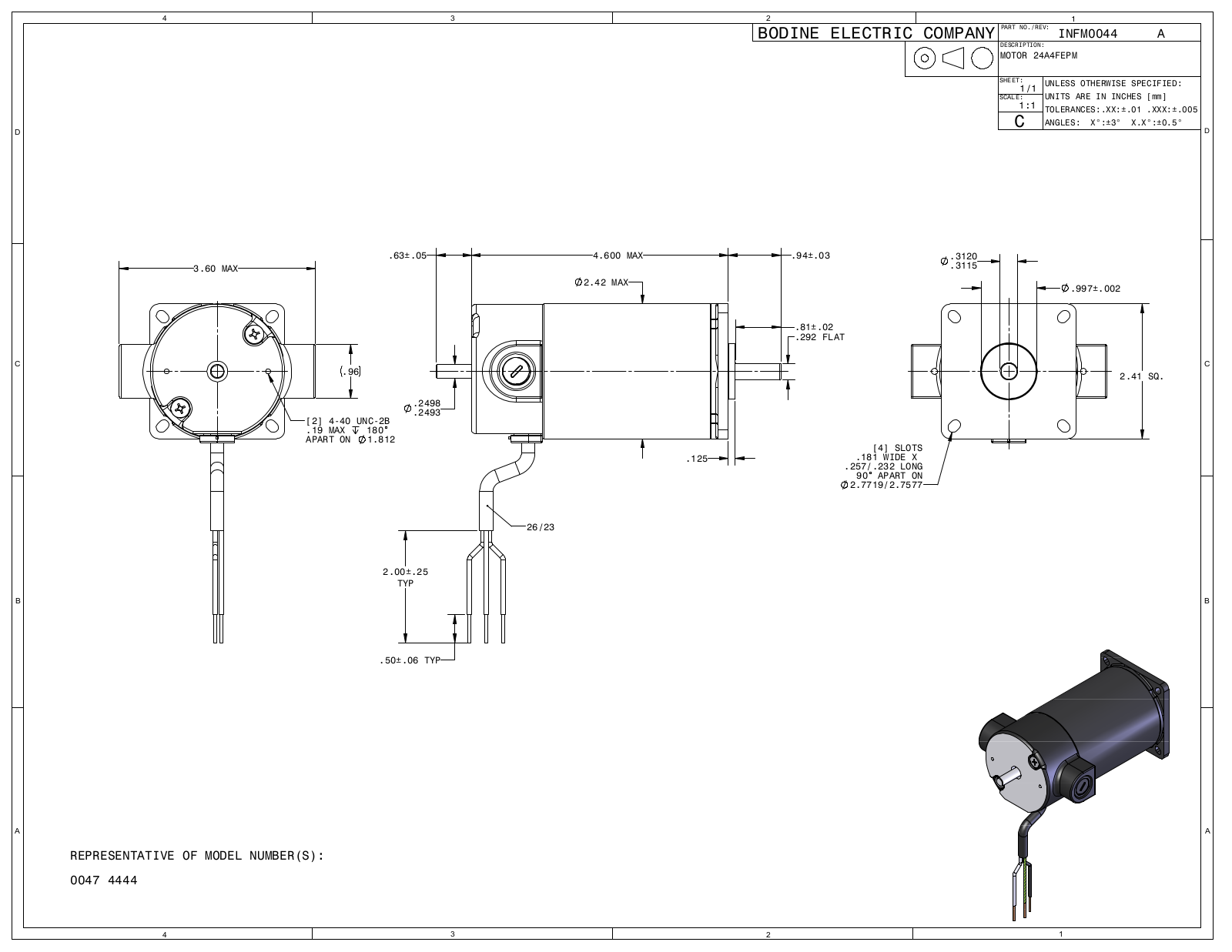 Bodine 0047, 4444 Reference Drawing