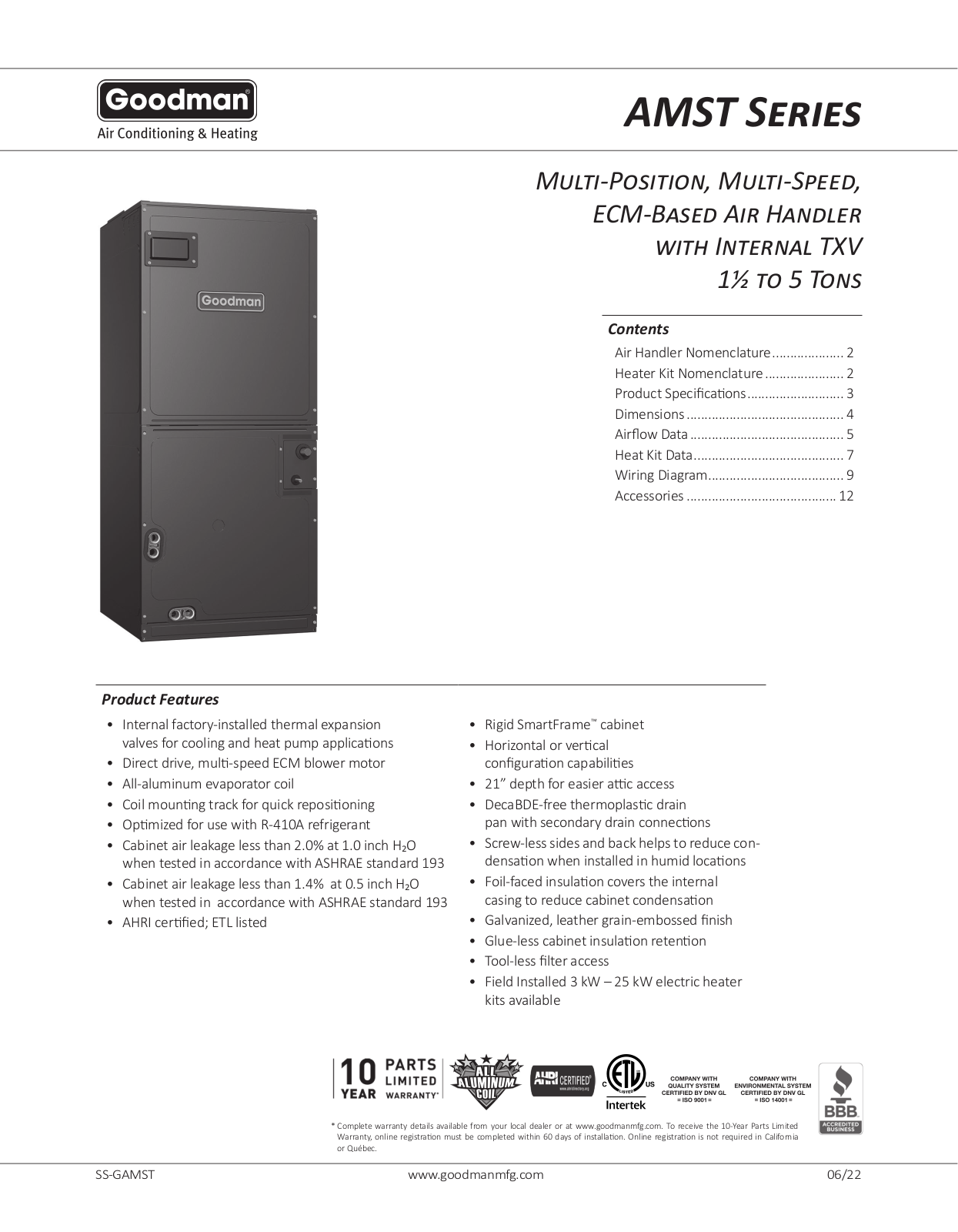 Goodman AMST Specifications Sheet - ManualMachine.com