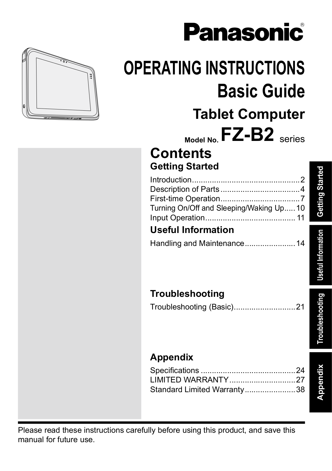 Panasonic FZ-B2 Operating Instructions