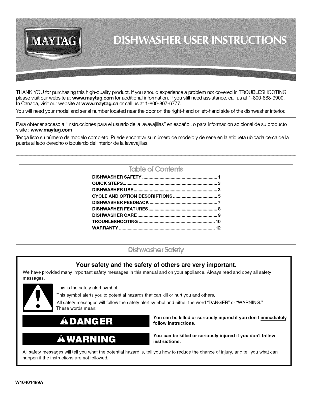 Maytag MDB6769PAQ0, MDBH949PAW2, MDBH949PAW0, MDBH949PAQ2, MDBH949PAQ0 Owner’s Manual