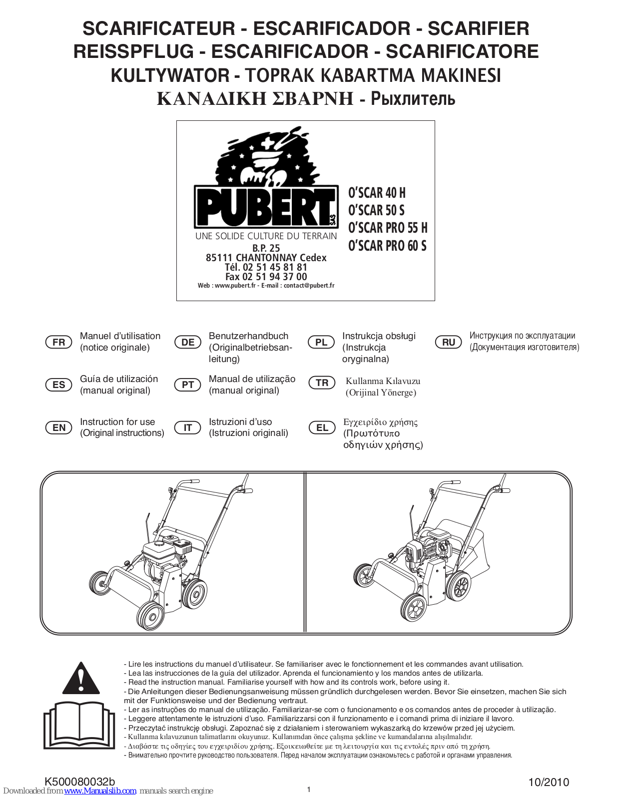 Pubert O’SCAR 40 H, O’SCAR 50 S, O’SCAR PRO 55 H, O’SCAR PRO 60 S Instructions For Use Manual