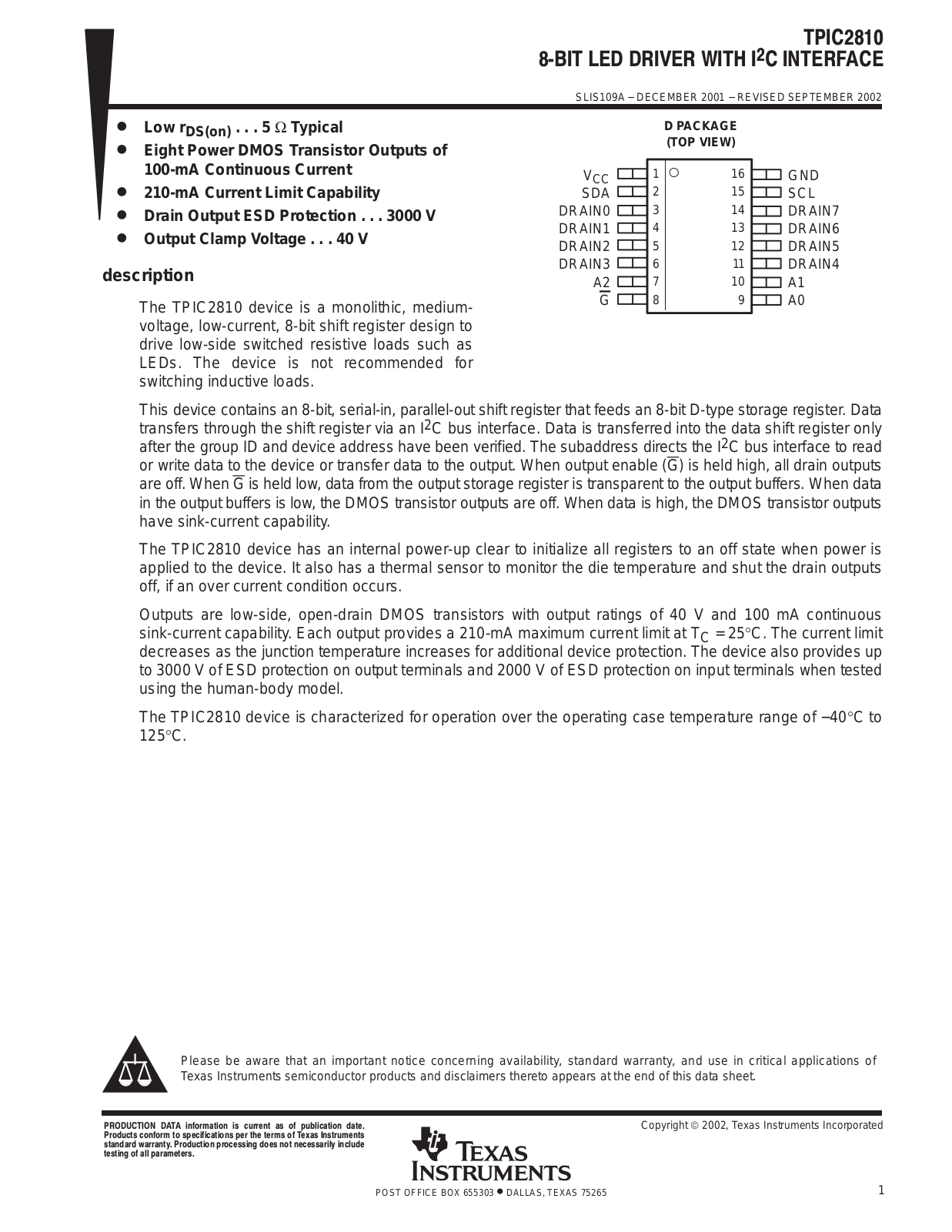 TEXAS INSTRUMENTS TPIC2810 Technical data