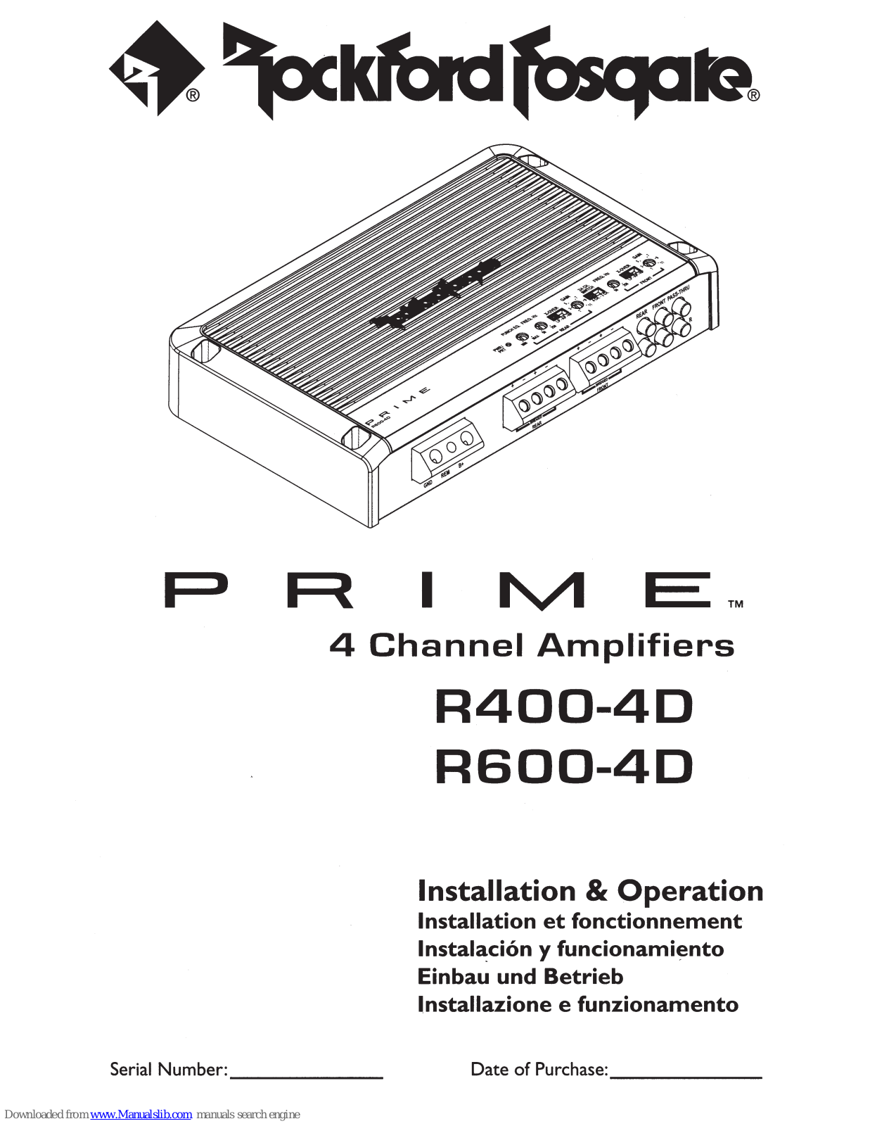 Rockford Fosgate Prime R400-4D, Prime R600-4D Installation & Operation Manual