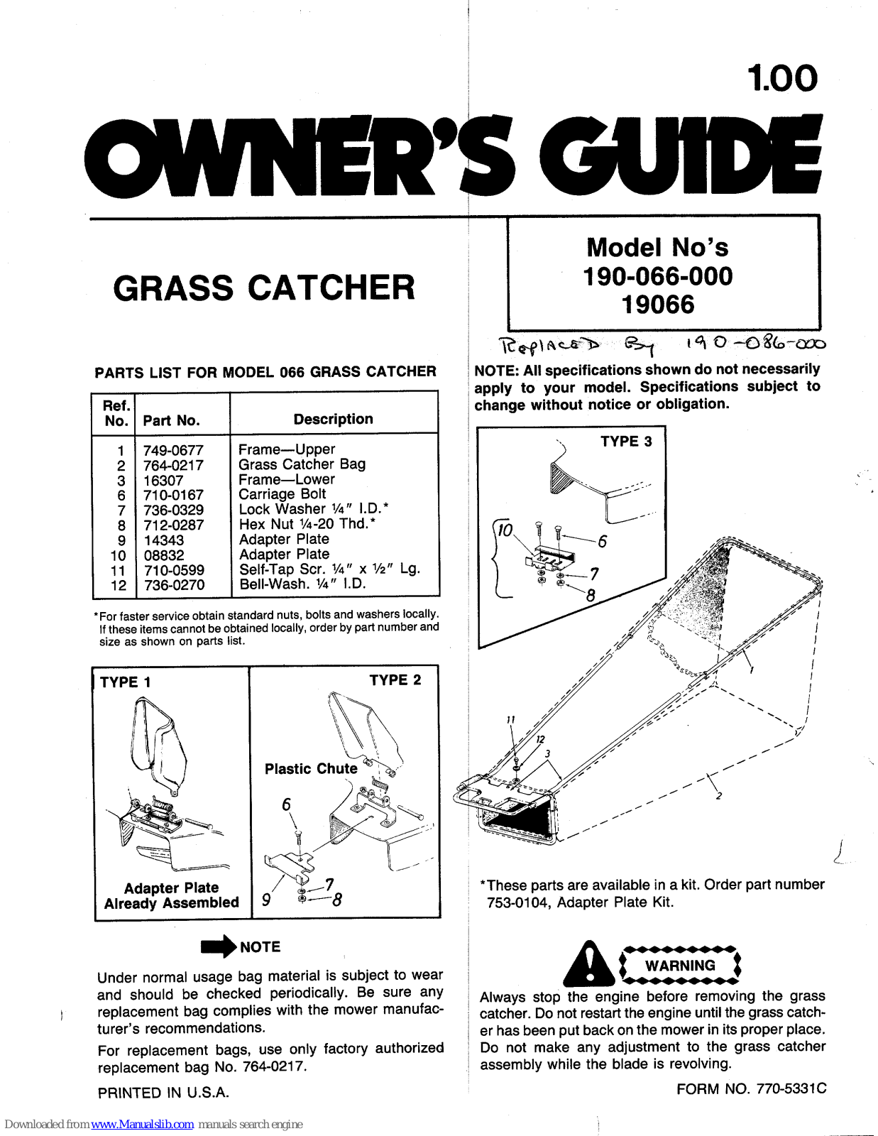 MTD 190-066-000, 19066 Owner's Manual