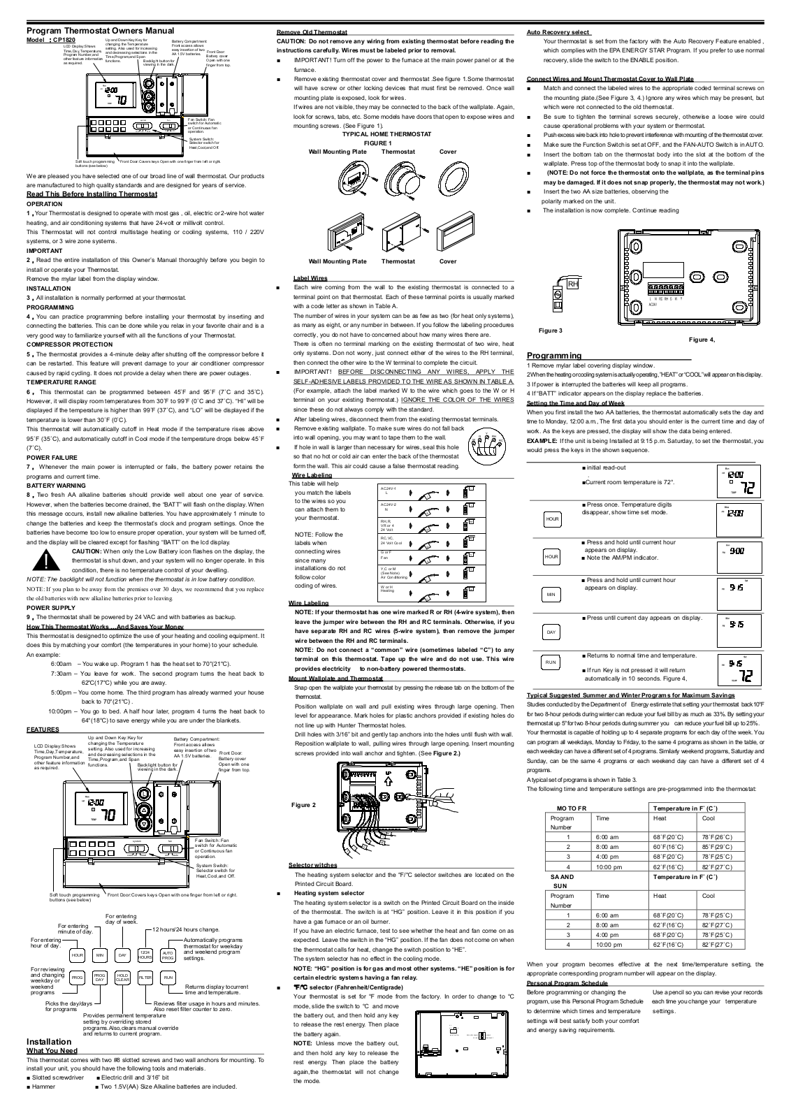 Comfort Stat CP1820 User Manual