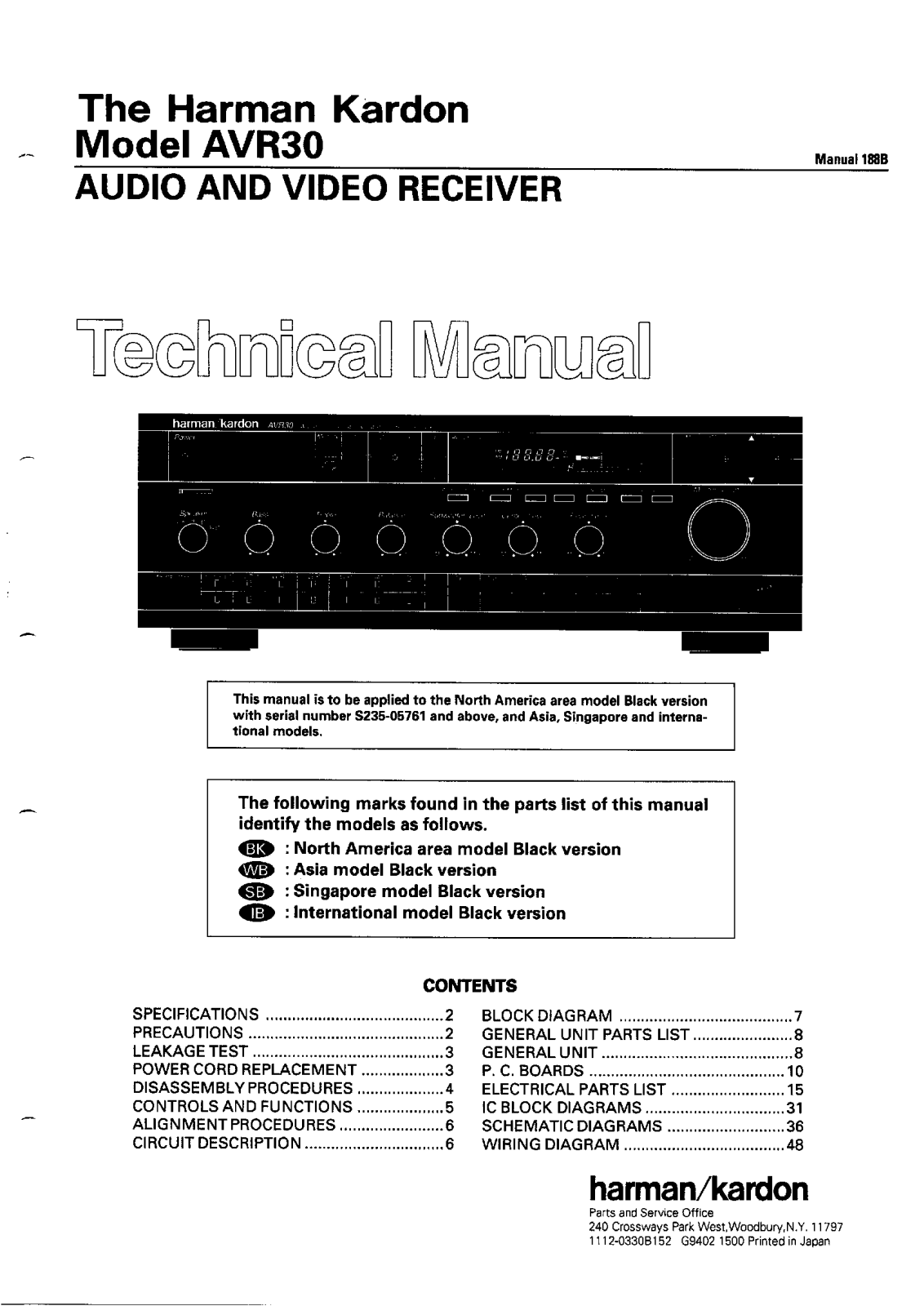 Harman Kardon AVR-30 Service manual