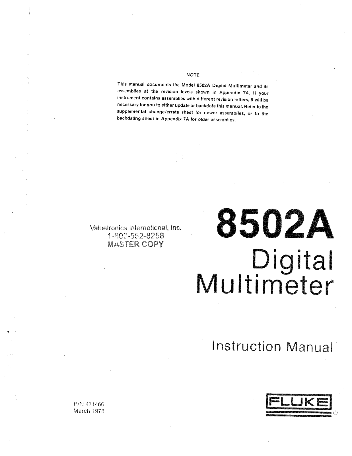 Fluke 8502A Instruction