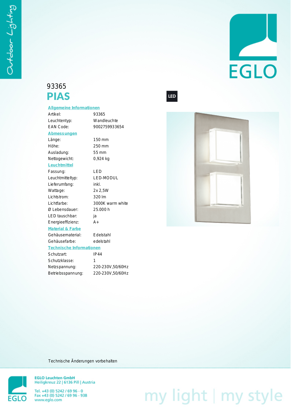 Eglo 93365 Service Manual