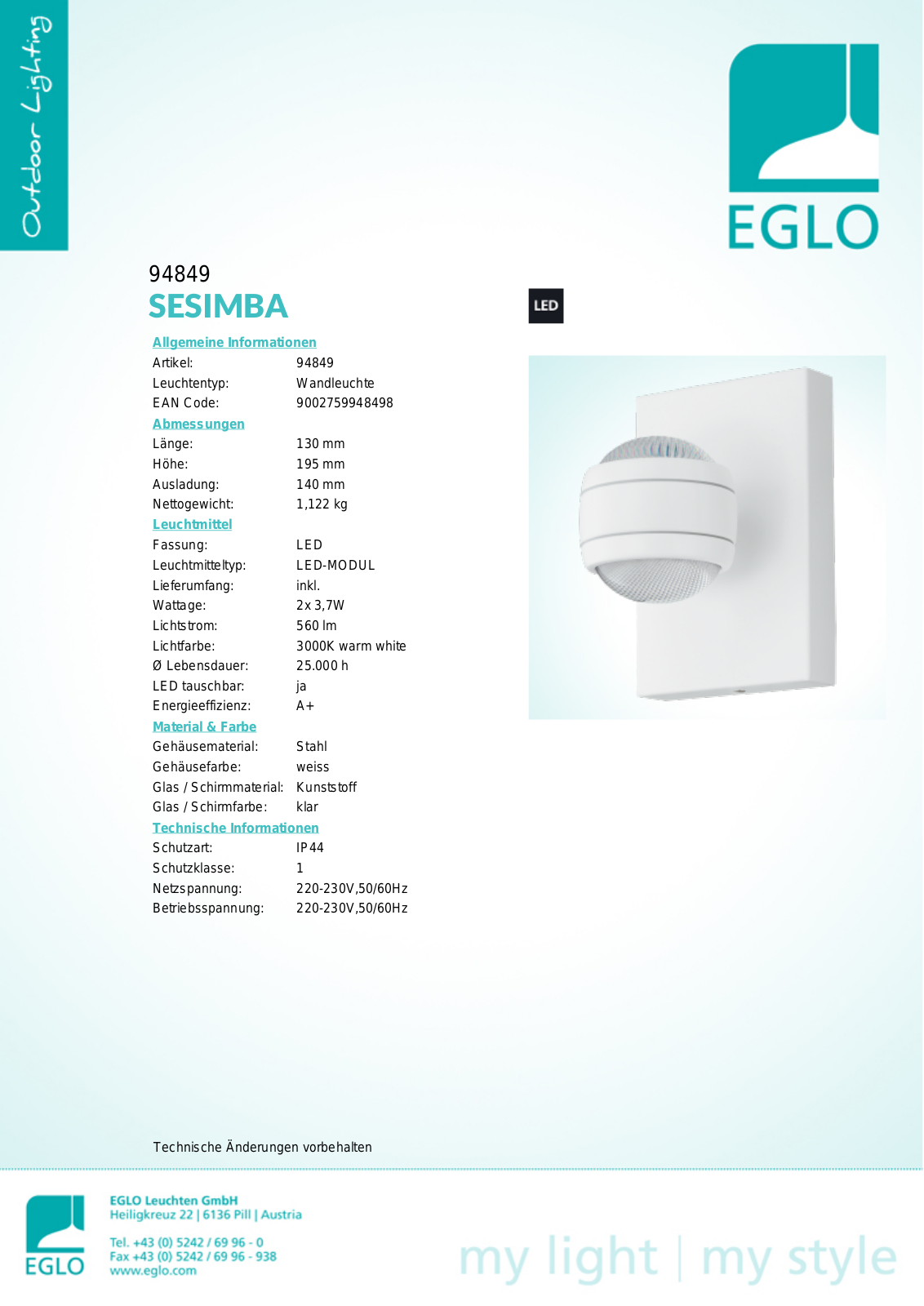 Eglo 94849 Service Manual