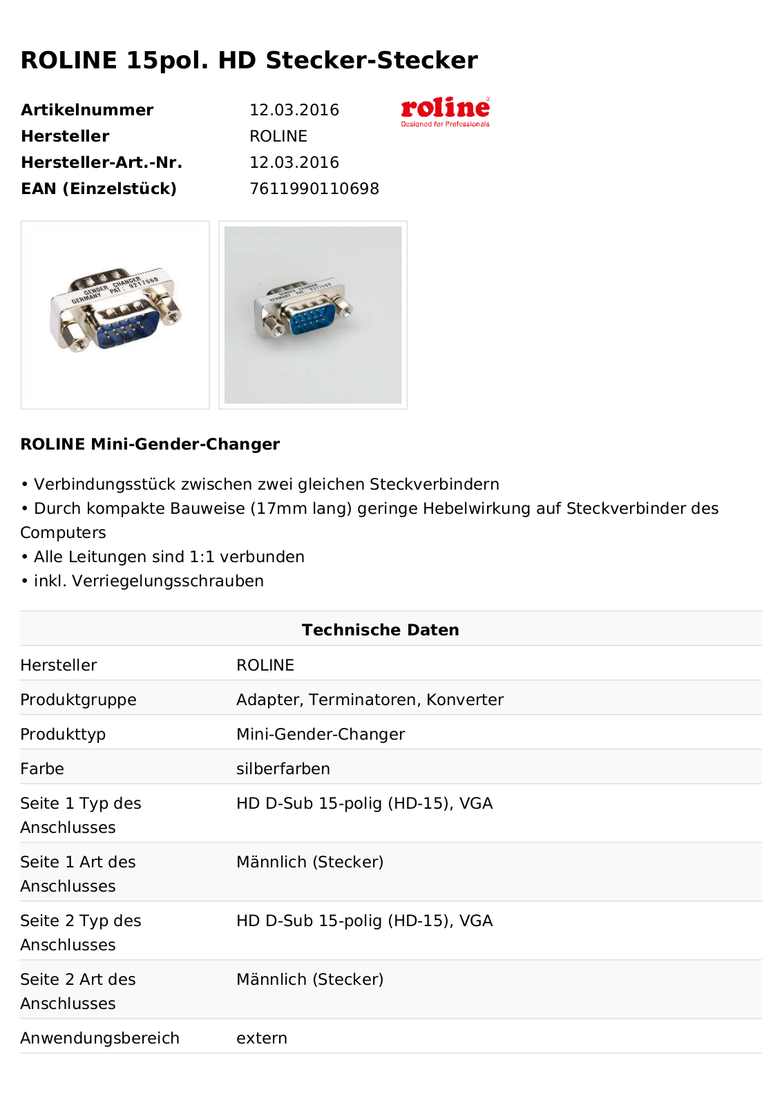 ROLINE 12032016 Datasheet - ManualMachine.com