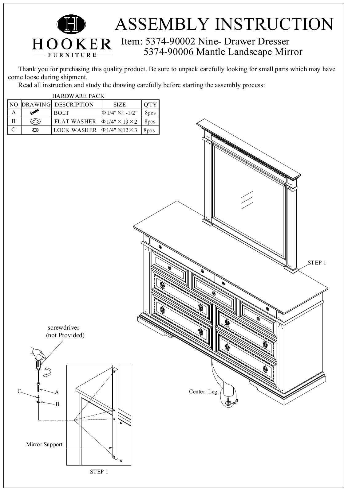 Hooker 5374-90002 Assembly Instructions