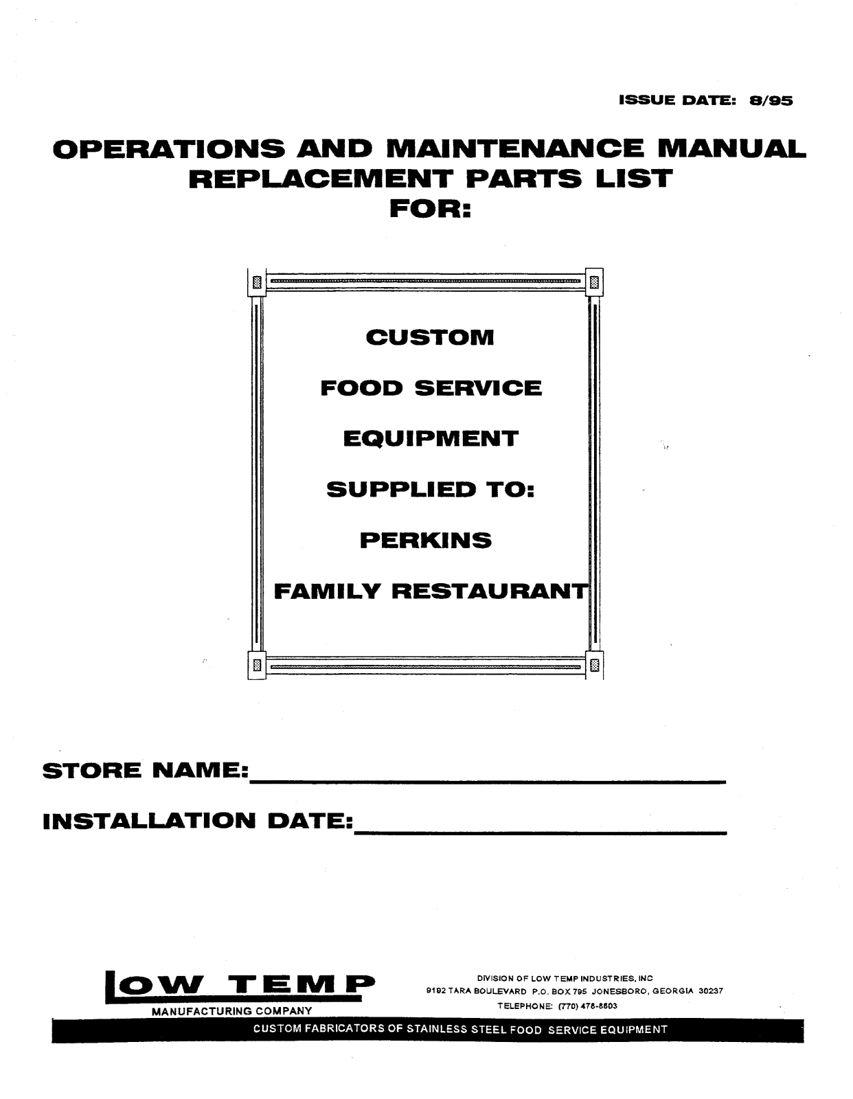 Low Temp Industries PERKINS Installation  Manual