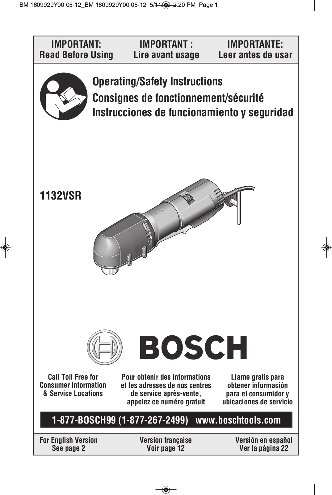 Bosch Power Tools 1132VSR User Manual