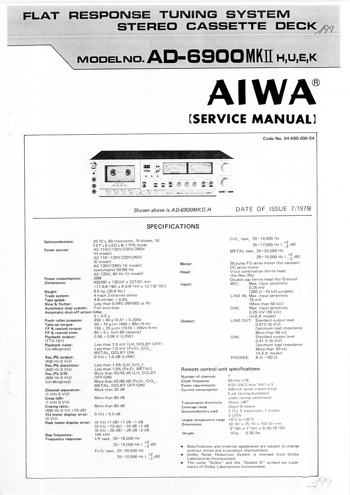 Aiwa AD-6900 Mk2 Service manual
