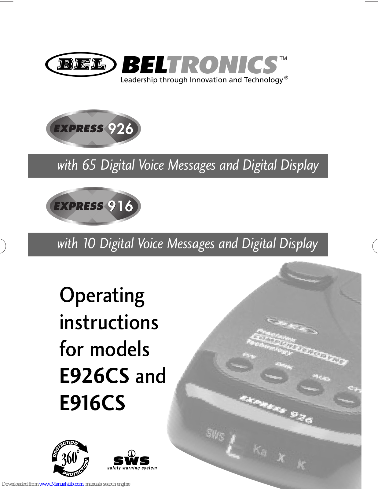 Beltronics Express 916, Express 926 Operating Instructions Manual