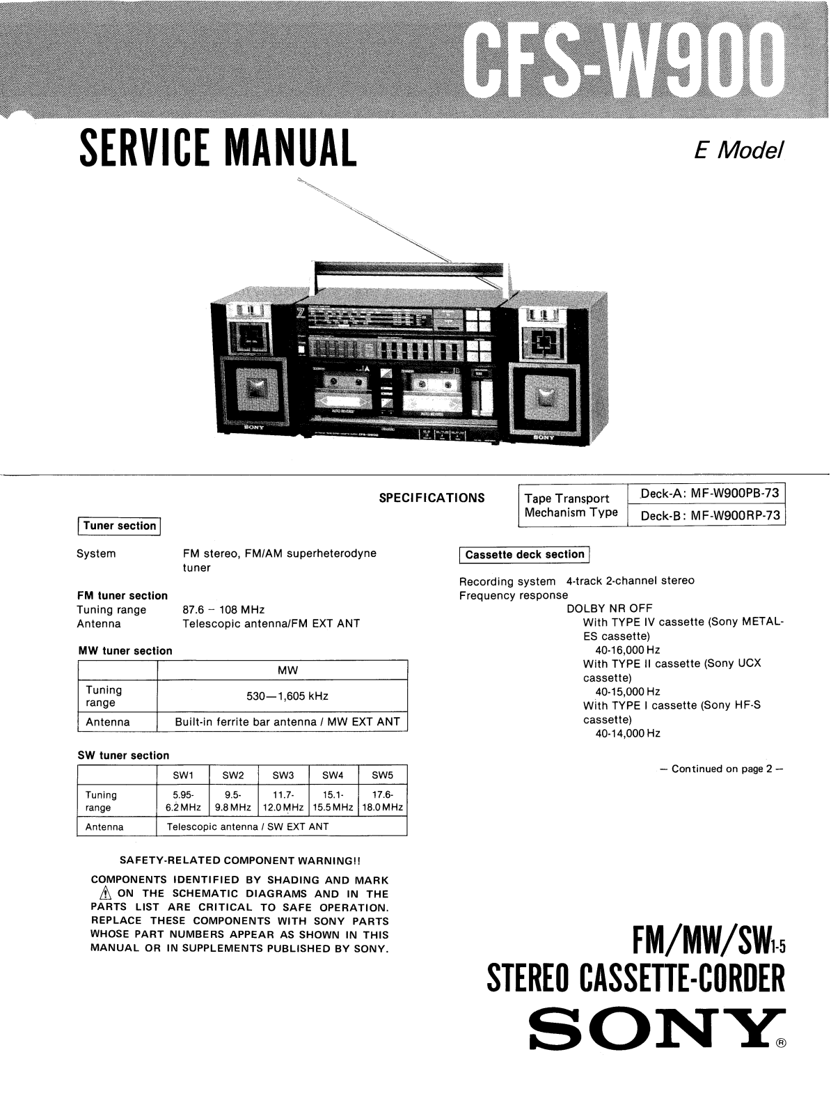Sony CFSW-900 Service manual
