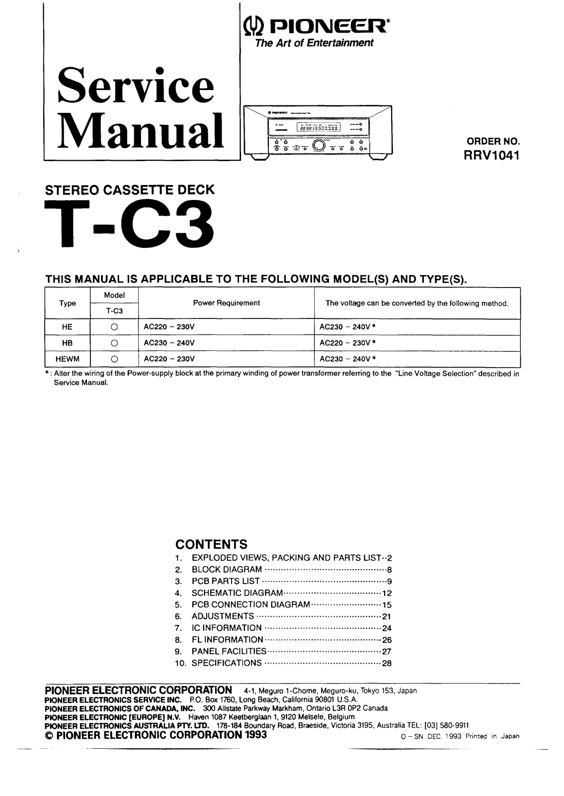 Pioneer TC-3 Service manual