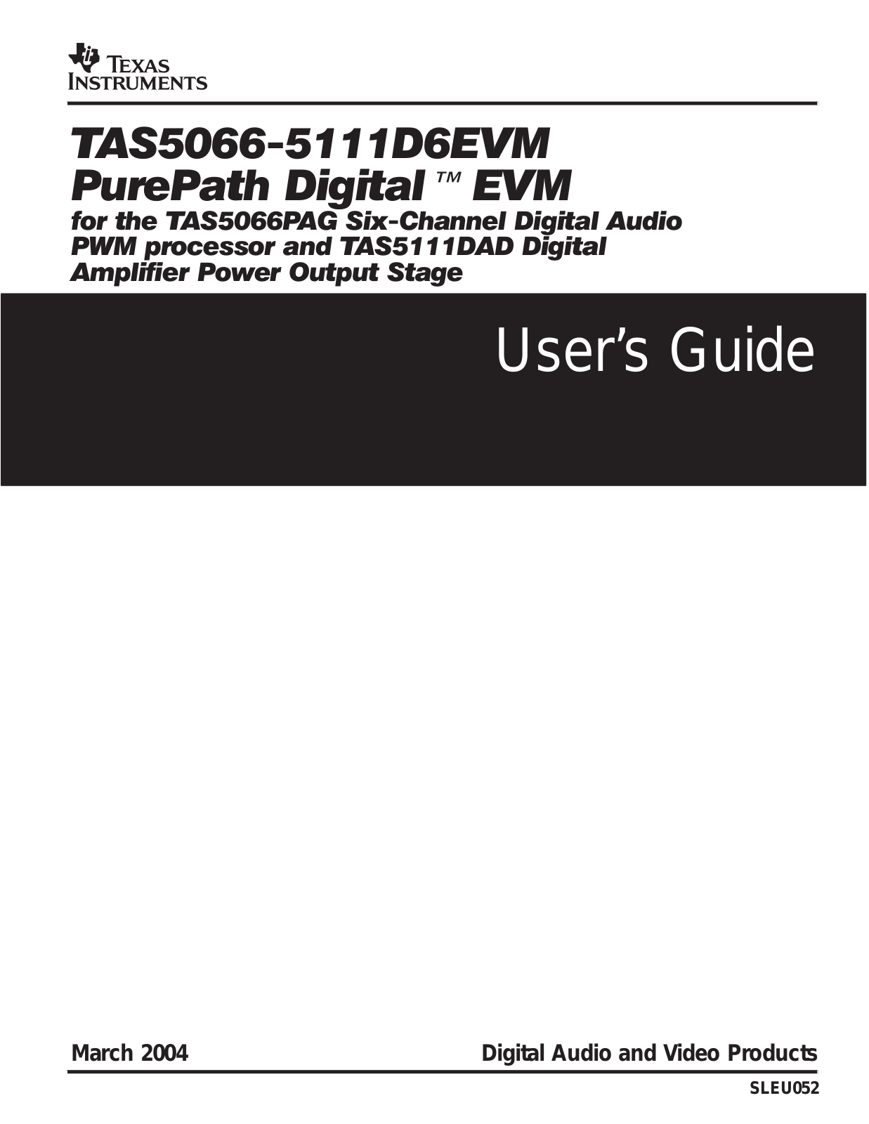 Texas Instruments TAS5066PAG User Manual