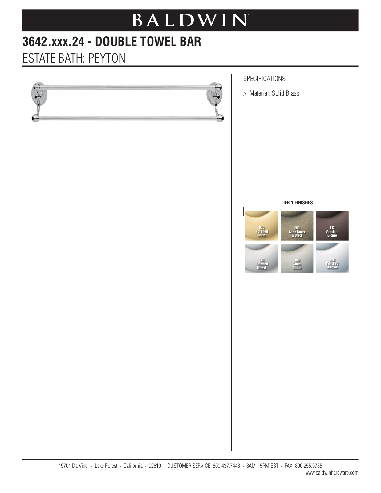 Baldwin Peyton 24 Double Towel Bar User Manual