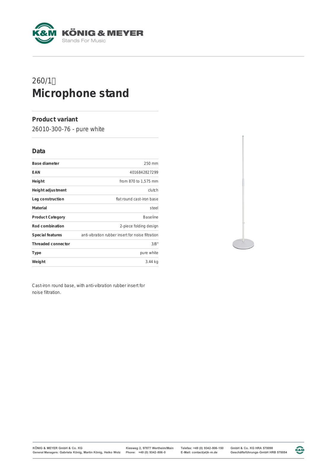 Konig & Meyer 26010 Specification