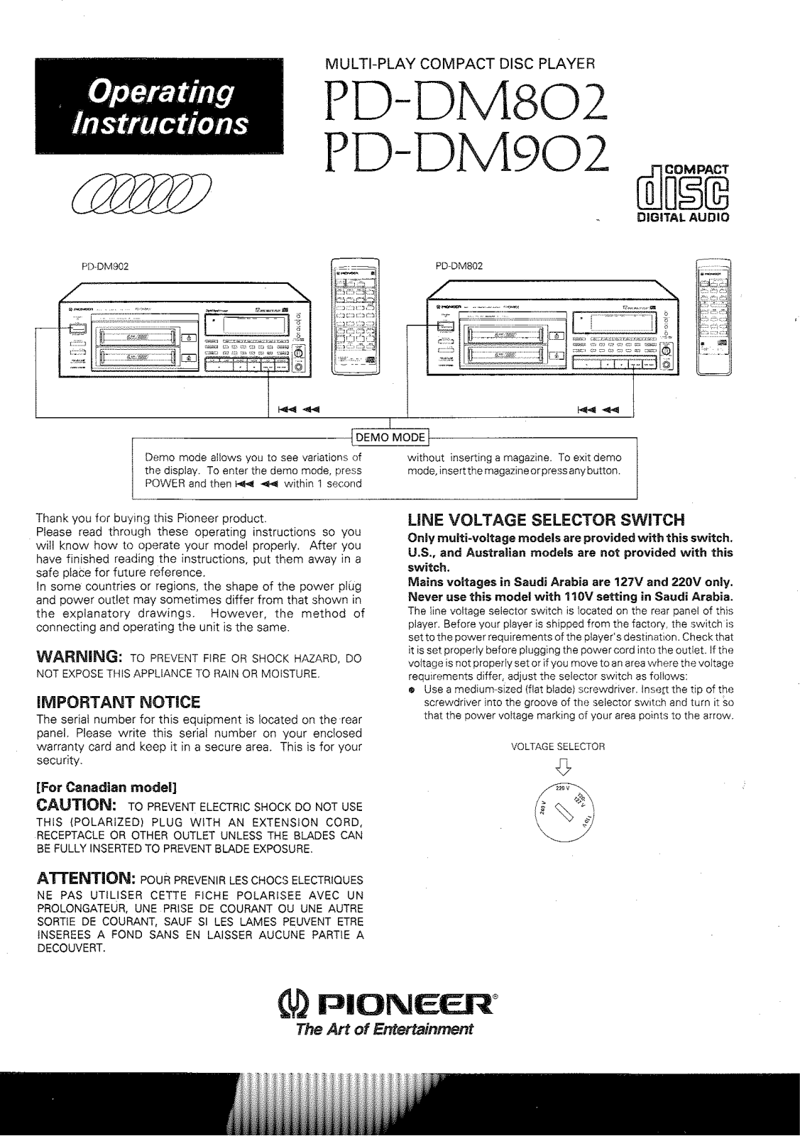 Pioneer PD-M802, PD-M902 User Manual